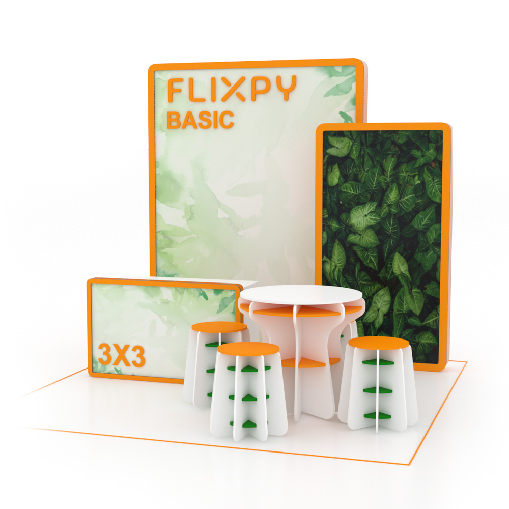 Modular sustainable event booth setup by Flixpy at a trade fair