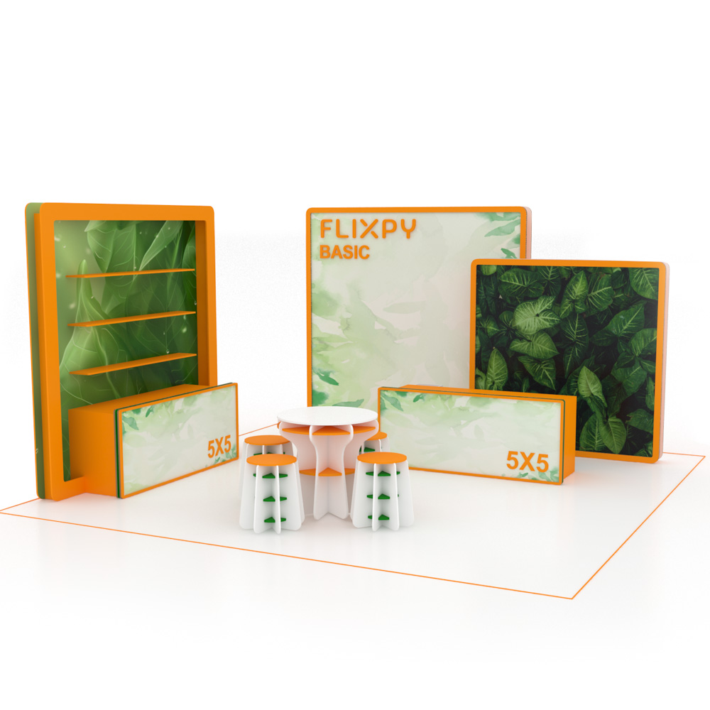 Modular sustainable event booth setup by Flixpy at a trade fair