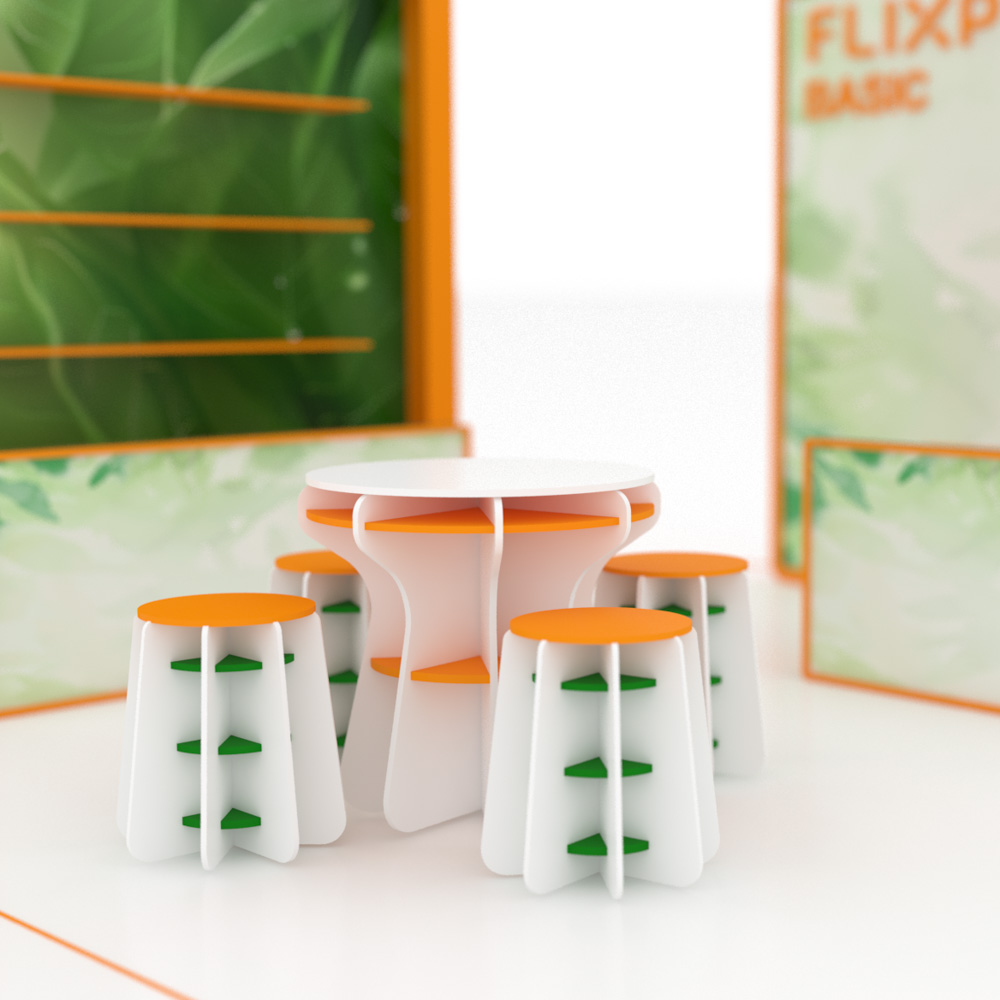 Modular sustainable event booth setup by Flixpy at a trade fair